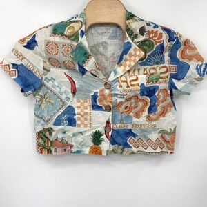 Bellambia Womens Top S Multicolor Linen Floral Short Cap Sleeve Spain Tropical